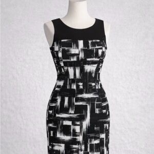 AB Studio Black & White Abstract Print Sheath Dress – Size 10